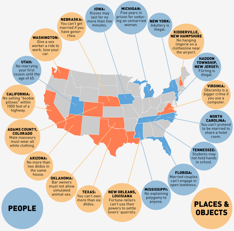 Illustration for article titled A Map of the Weirdest Sex Laws in the United States